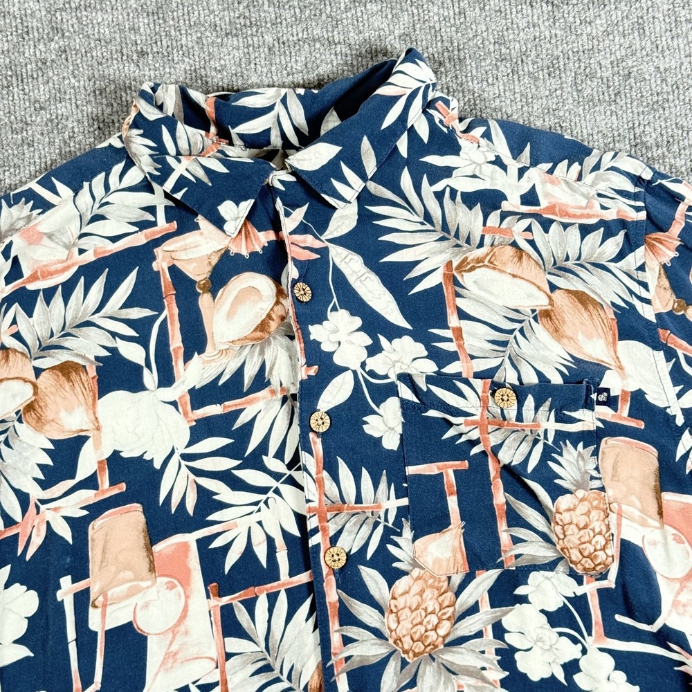 Caribbean Joe Shirt Mens‎ Large Blue Hawaiian Floral Pineapple Coconut Tropical